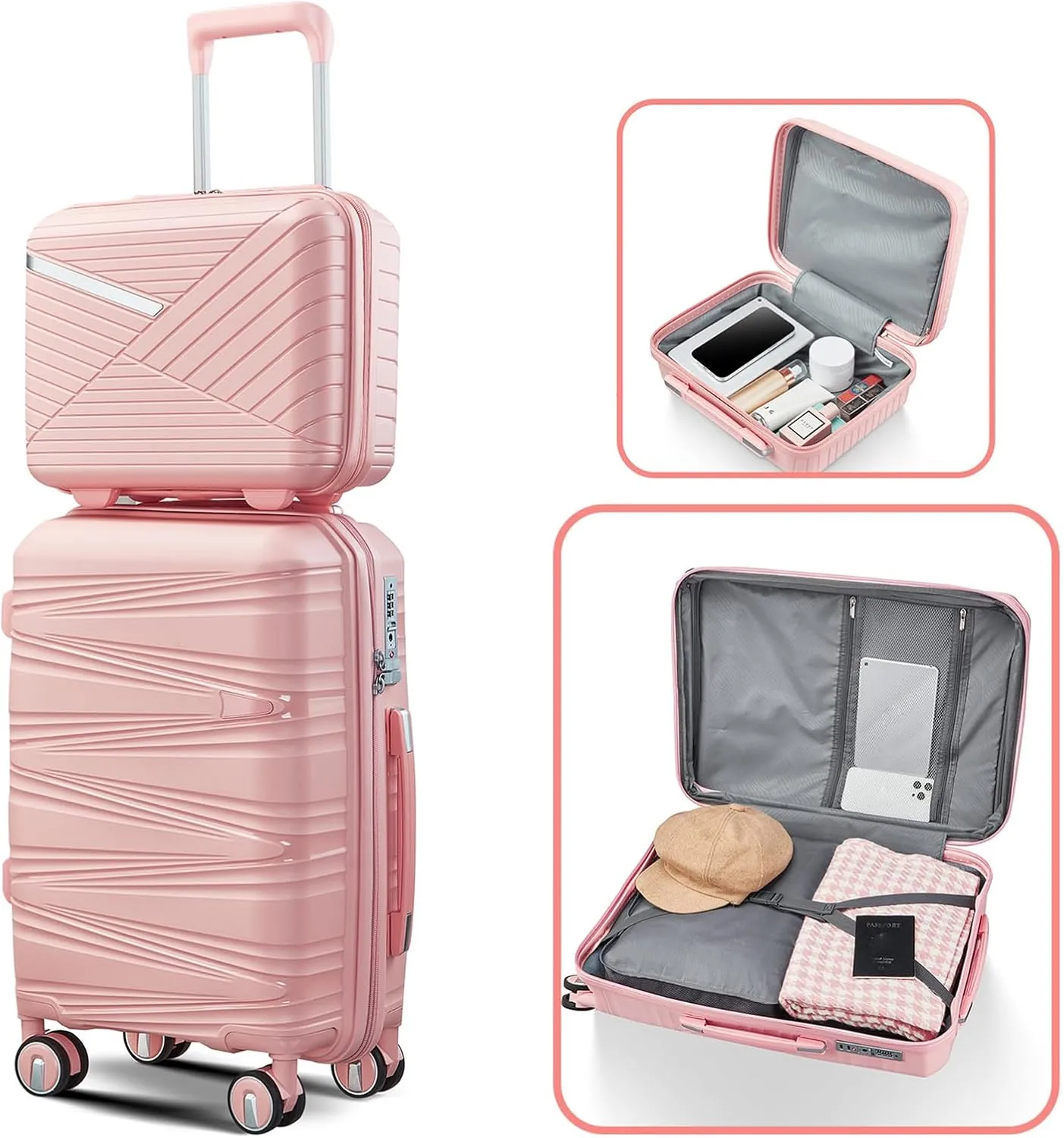 EastVita Luggage Sets, 20 In Carry On Suitcase With Spinner Wheels, 3 Digit Tsa Lock, Hard Shell Luggage Sets With Duffle Bag for Men Women