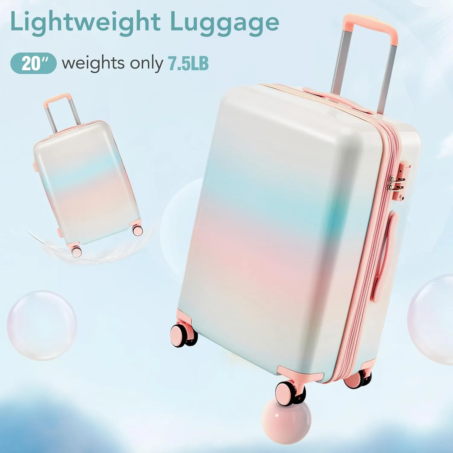 EastVita Luggage Sets, 20 In Carry On Suitcase With Spinner Wheels, 3 Digit Tsa Lock, Hard Shell Luggage Sets With Duffle Bag for Men Women