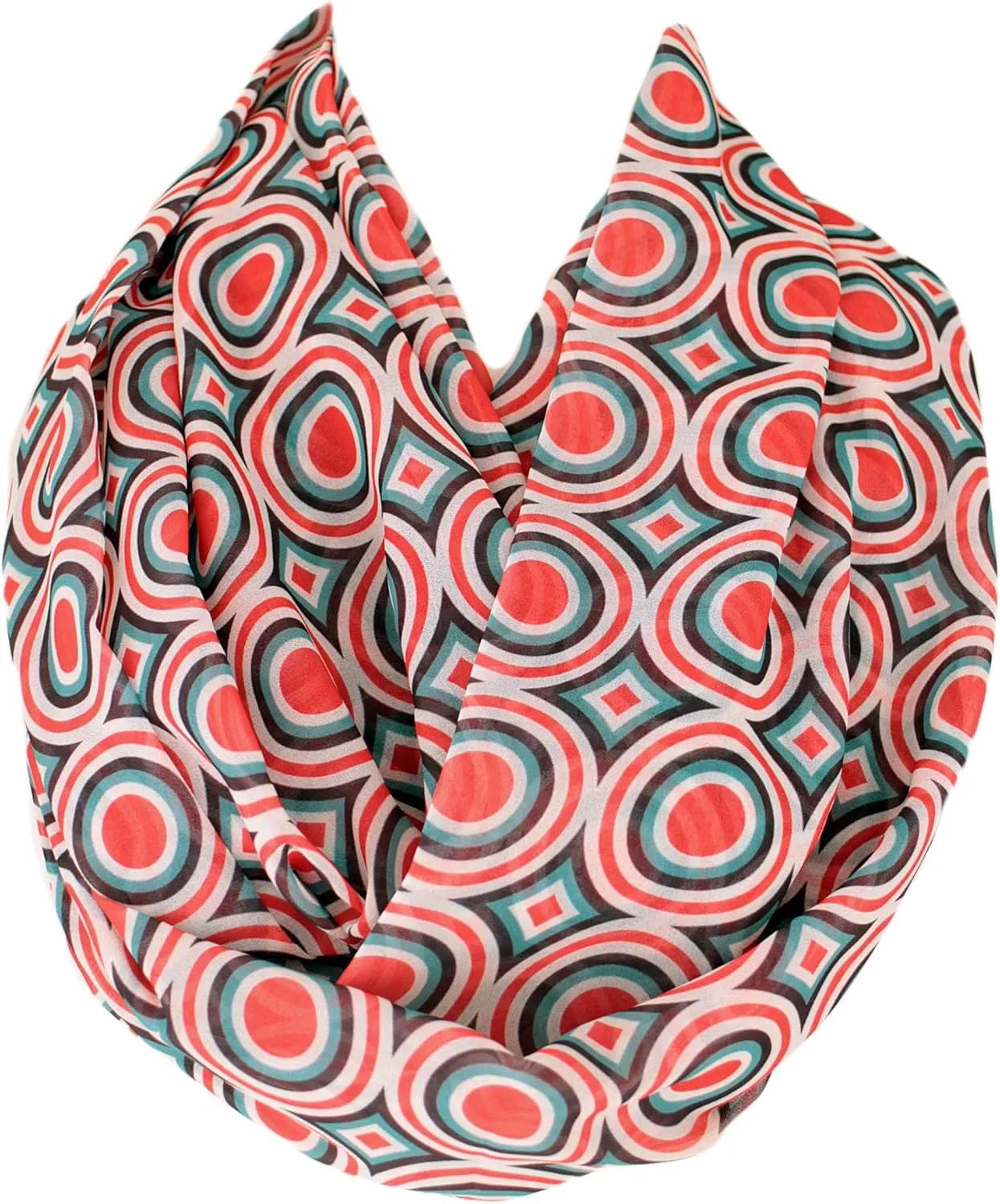 Etwoa's Retro Style Infinity Scarf Circle Loop Tube Scarf (Red Circular)