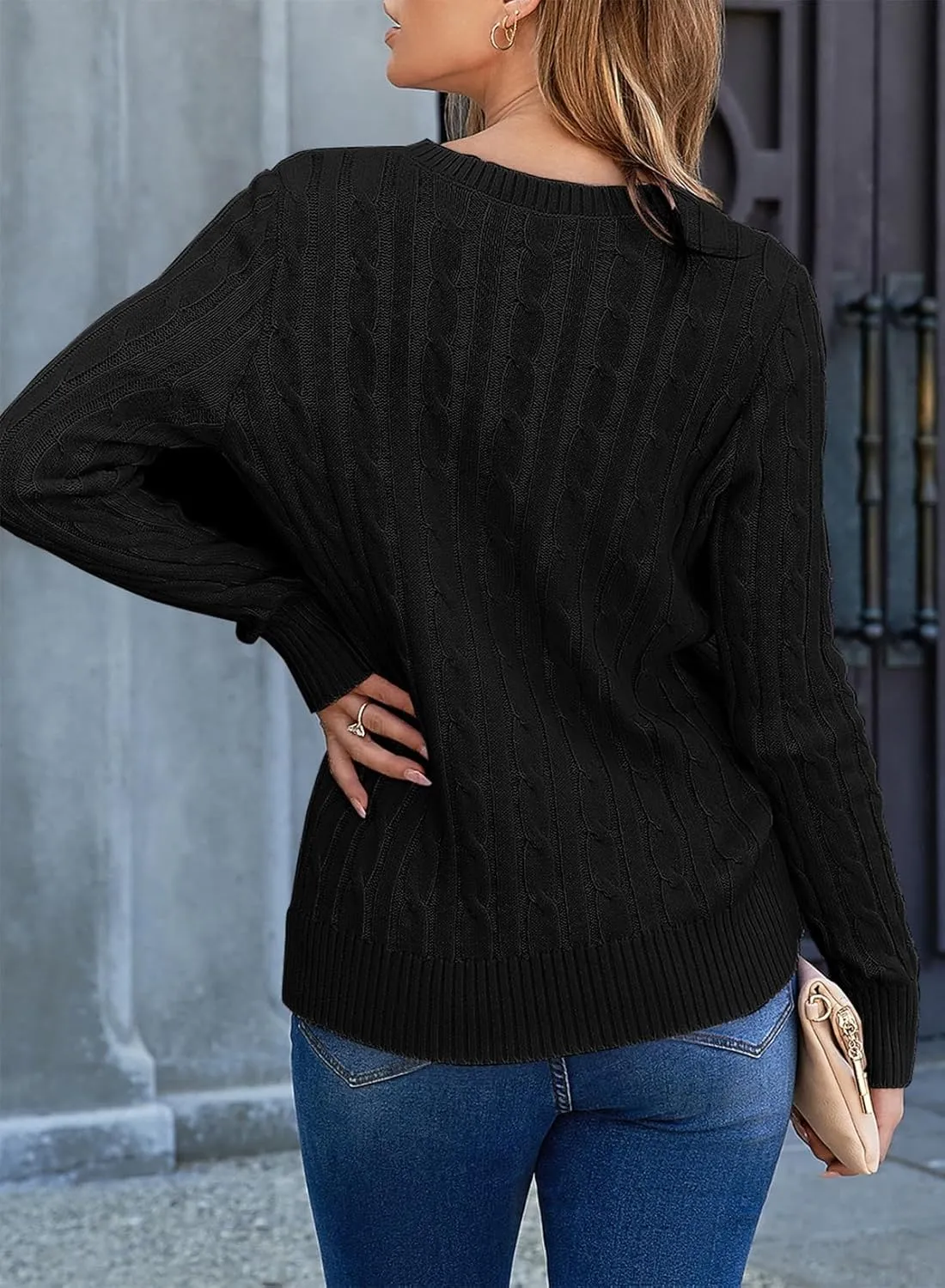 EVALESS Womens Cable Knitted Old Money Pullover Sweater Crewneck Business Casual Long Sleeve Tops