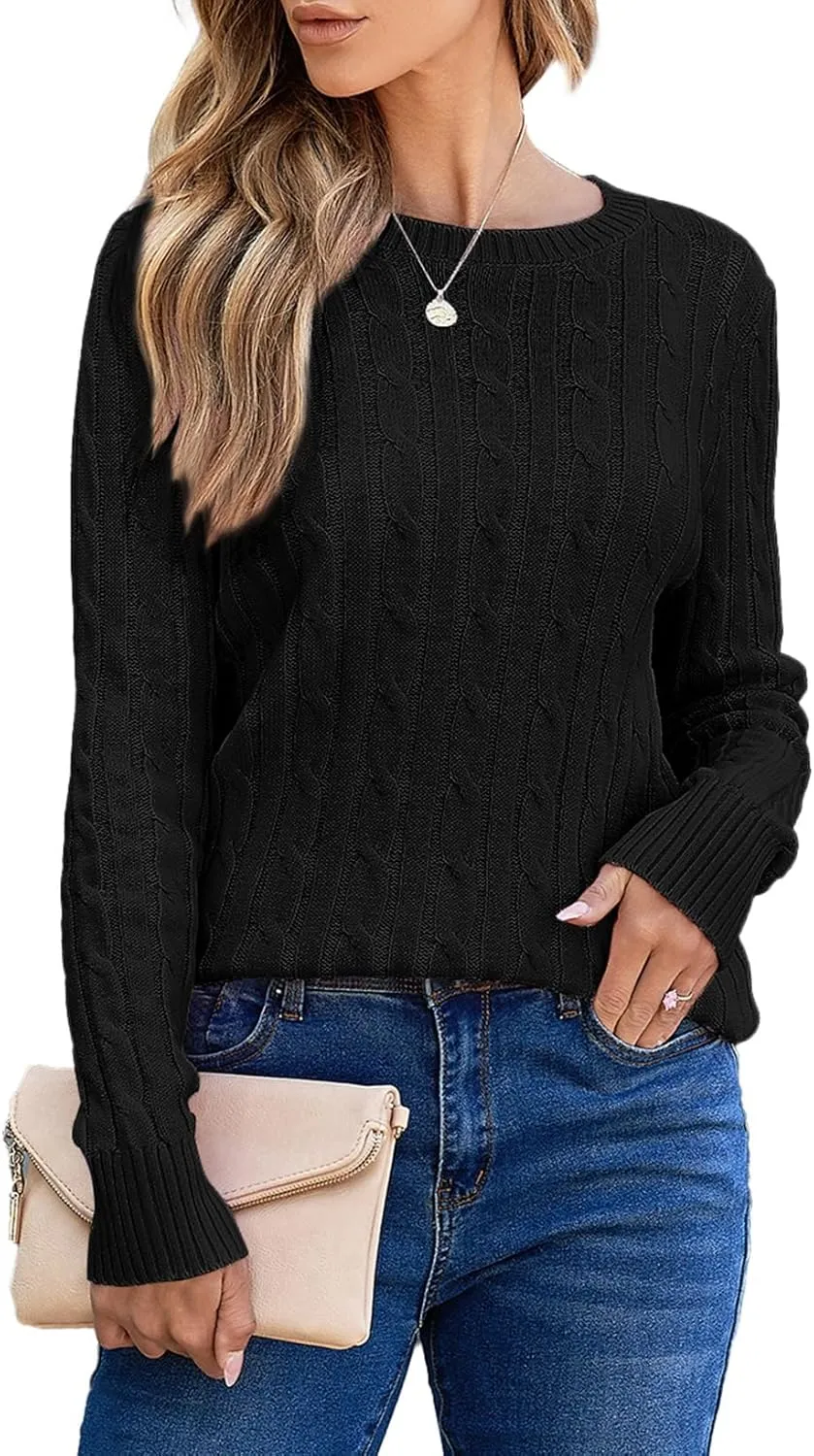 EVALESS Womens Cable Knitted Old Money Pullover Sweater Crewneck Business Casual Long Sleeve Tops