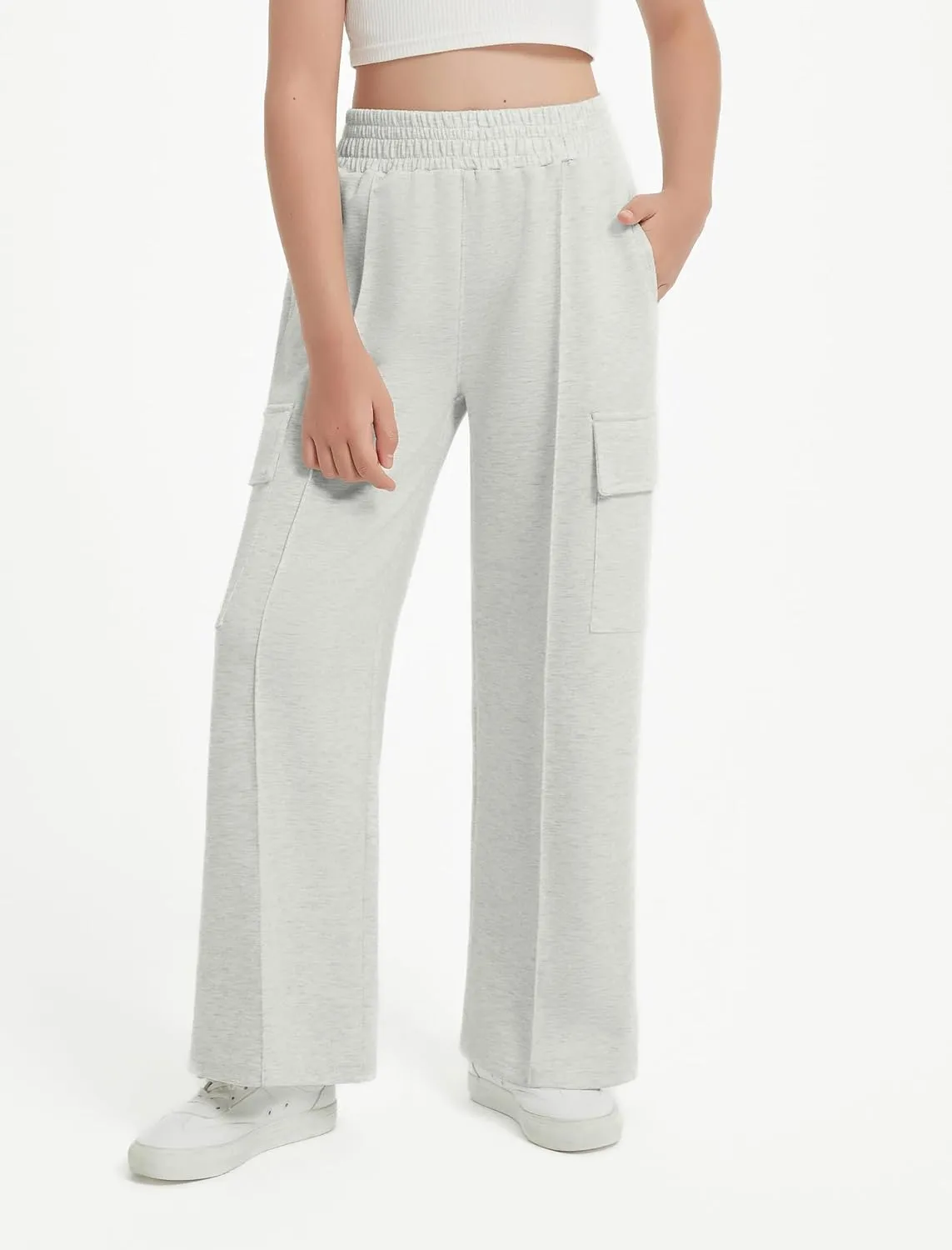 EXARUS Girls Sweatpants Wide Leg Baggy Teen Sweat Pants Cargo/Side Striped/Crossover V Waist Casual with Pockets 6-14Y