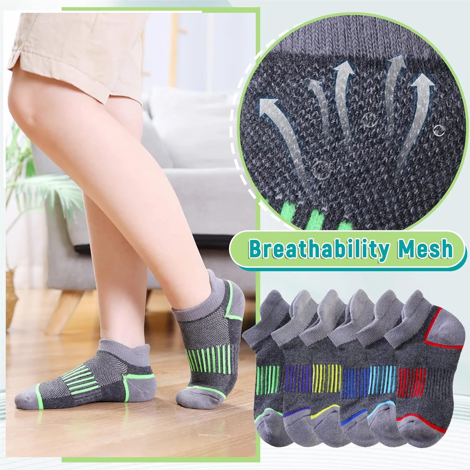 Eyean Boys Athletic Half Cushioned Ankle Socks Kids Cotton Sport Low Cut Socks 6 Pairs