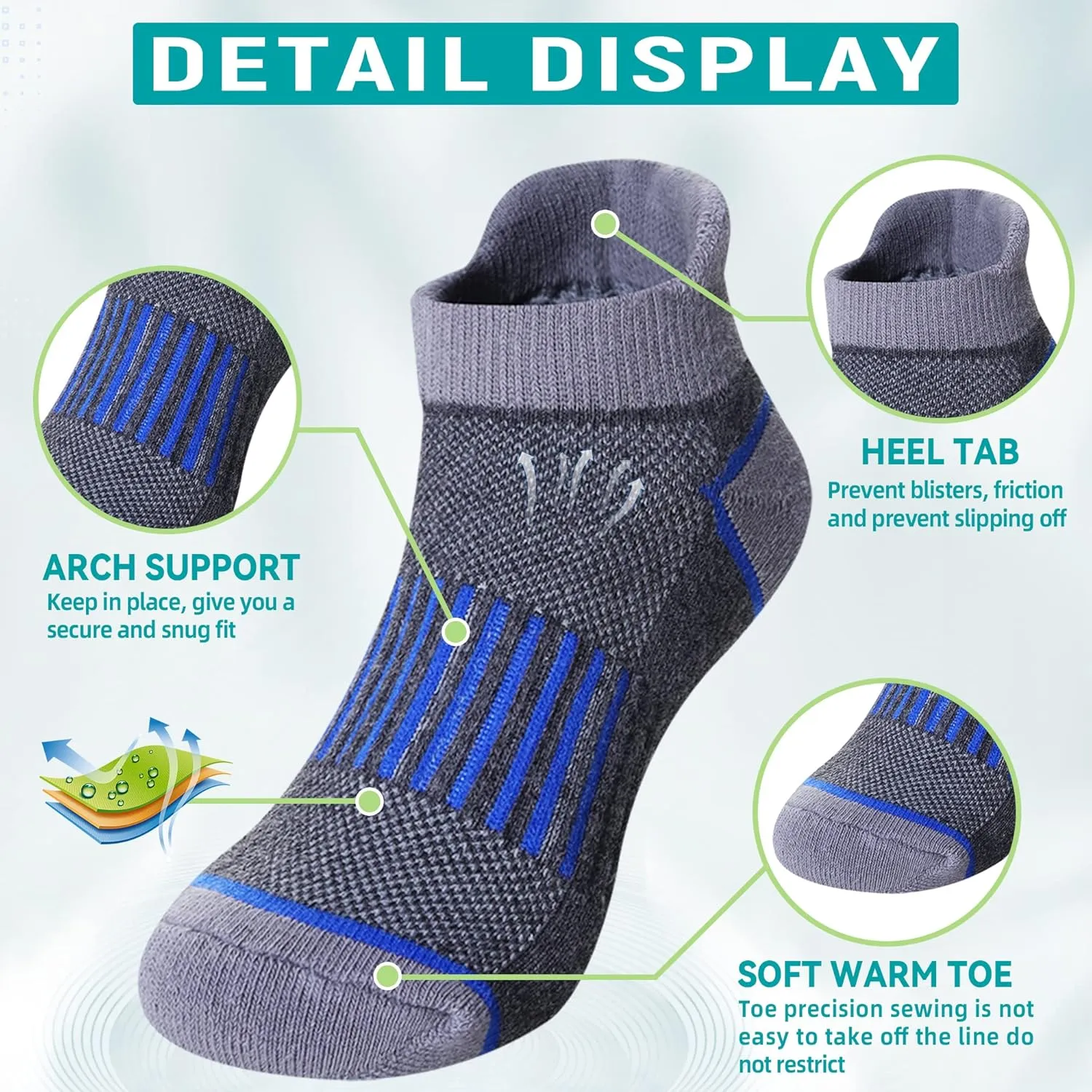 Eyean Boys Athletic Half Cushioned Ankle Socks Kids Cotton Sport Low Cut Socks 6 Pairs