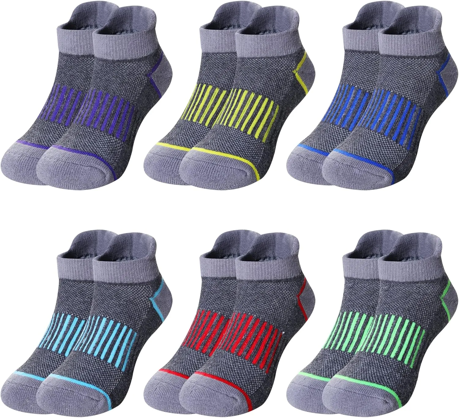 Eyean Boys Athletic Half Cushioned Ankle Socks Kids Cotton Sport Low Cut Socks 6 Pairs