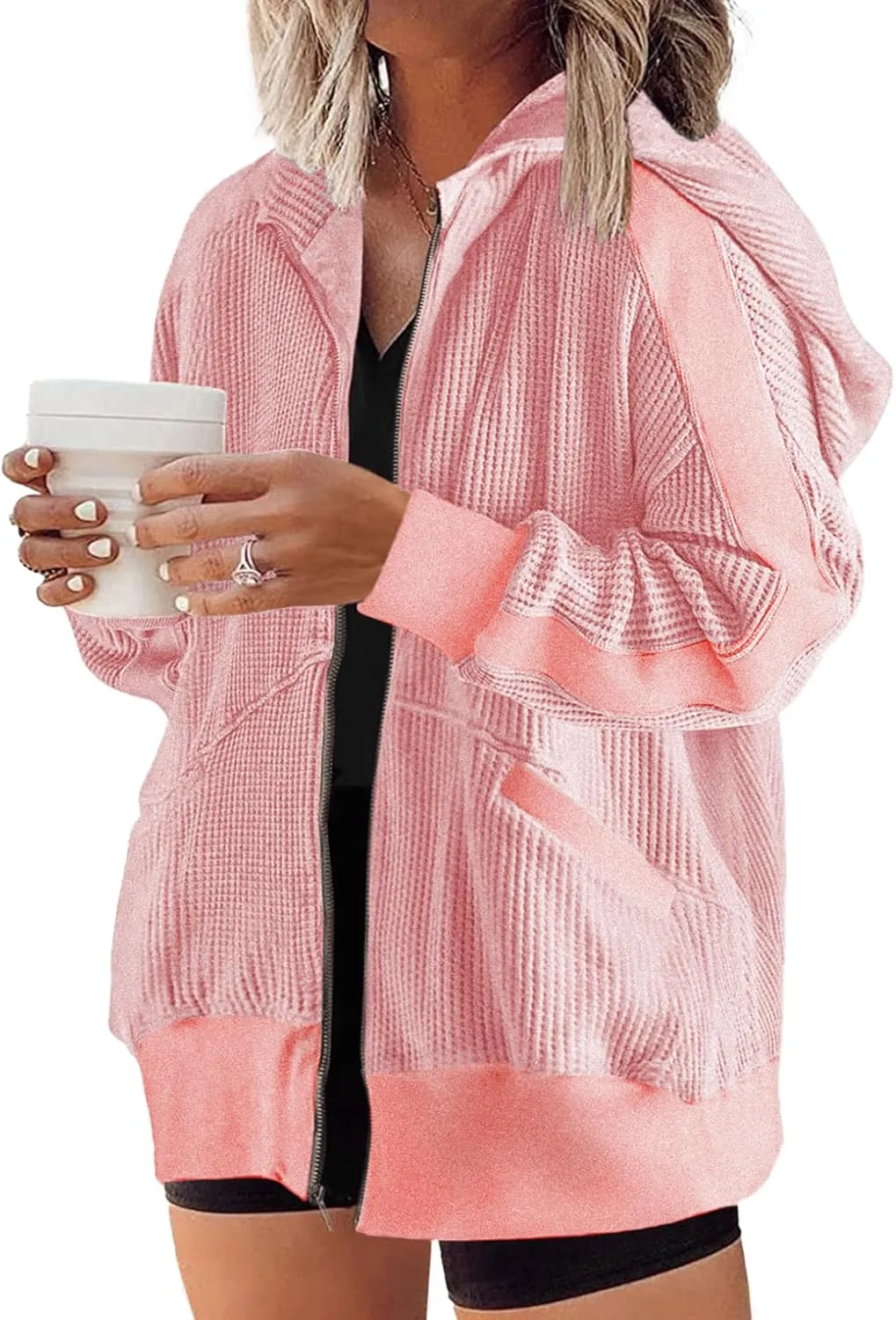 Eytino Womens Plus Size Long Sleeve Zip Up Oversized Casual Hoodies Sweatshirt Jackets with Pockets(1X-5X)