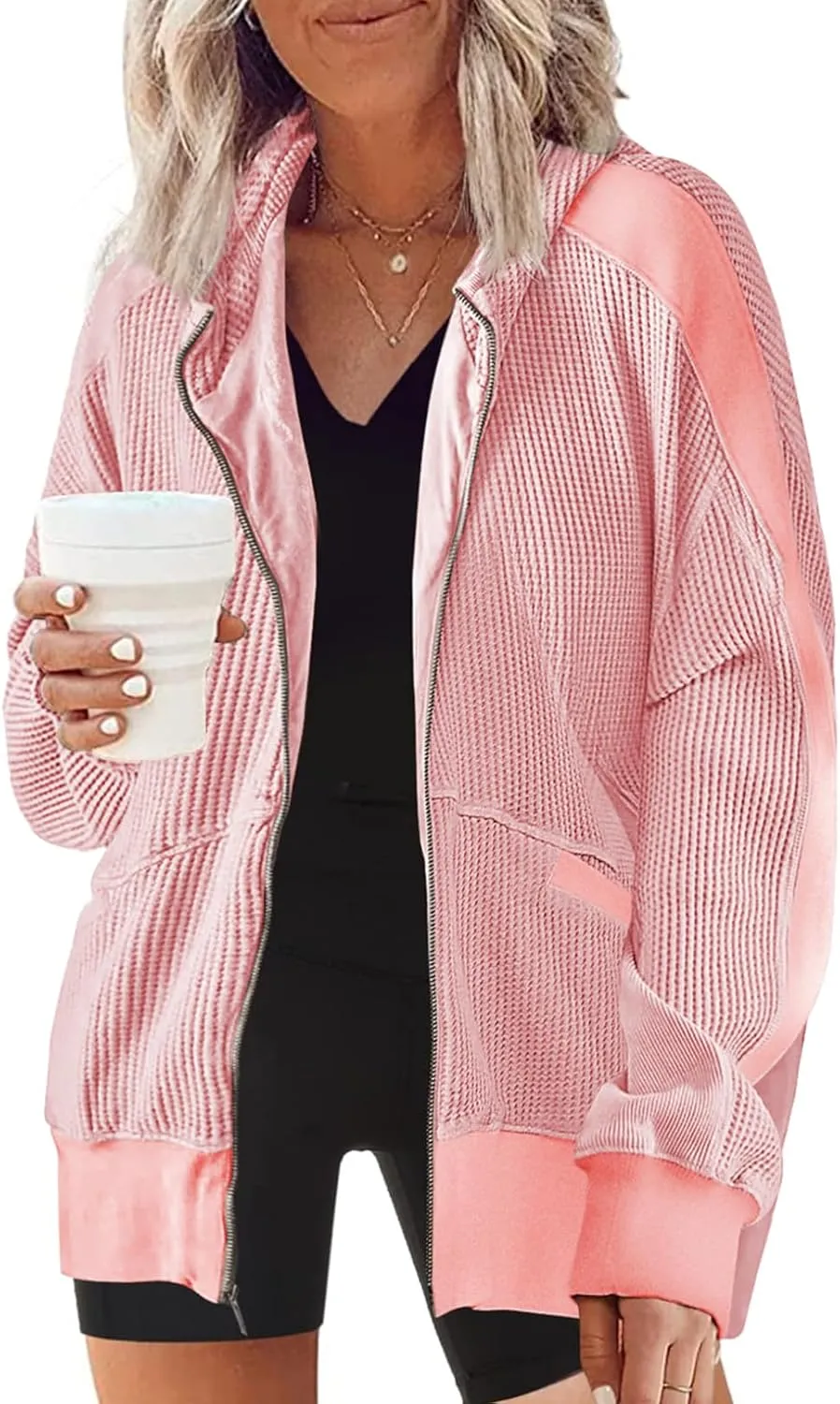Eytino Womens Plus Size Long Sleeve Zip Up Oversized Casual Hoodies Sweatshirt Jackets with Pockets(1X-5X)