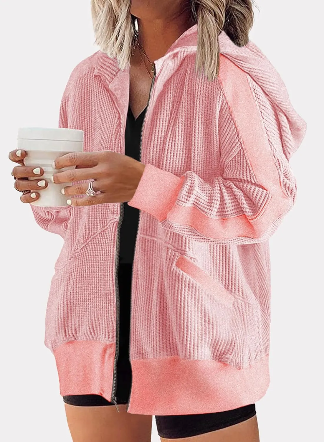 Eytino Womens Plus Size Long Sleeve Zip Up Oversized Casual Hoodies Sweatshirt Jackets with Pockets(1X-5X)