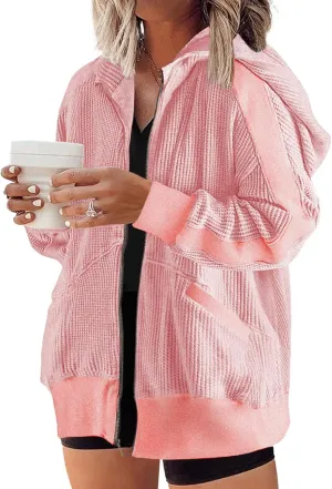 Eytino Womens Plus Size Long Sleeve Zip Up Oversized Casual Hoodies Sweatshirt Jackets with Pockets(1X-5X)