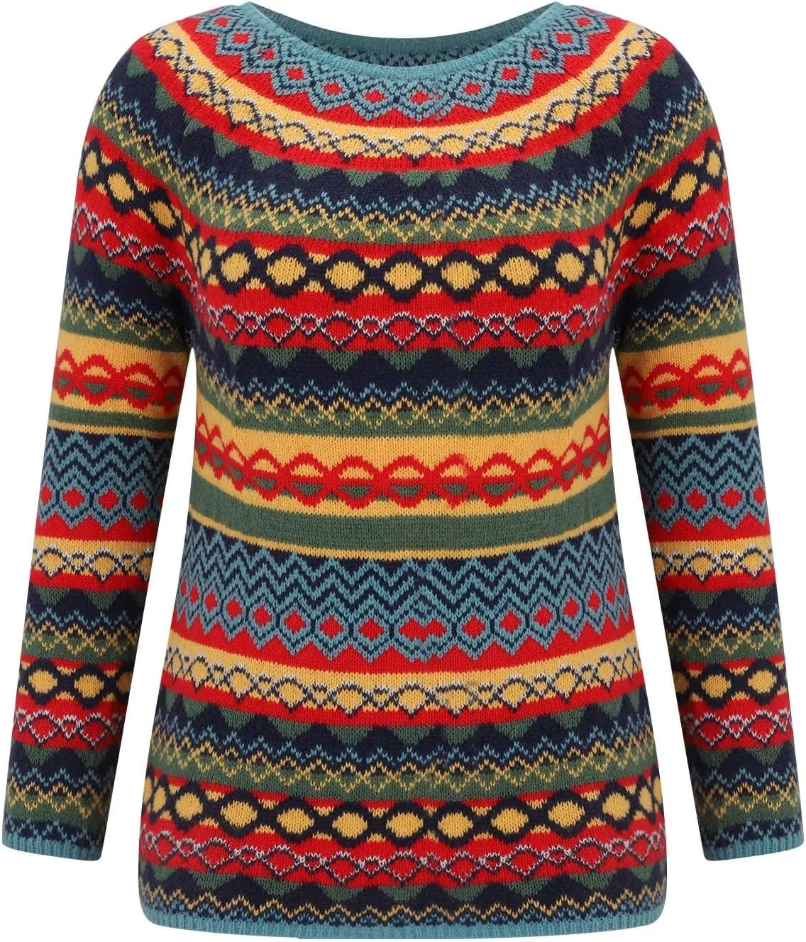Fair Isle Sweater Women Plus Size Vintage Sweater Crewneck Long Sleeve Fair Isle Comfy Knited Pullover Sweater Tops