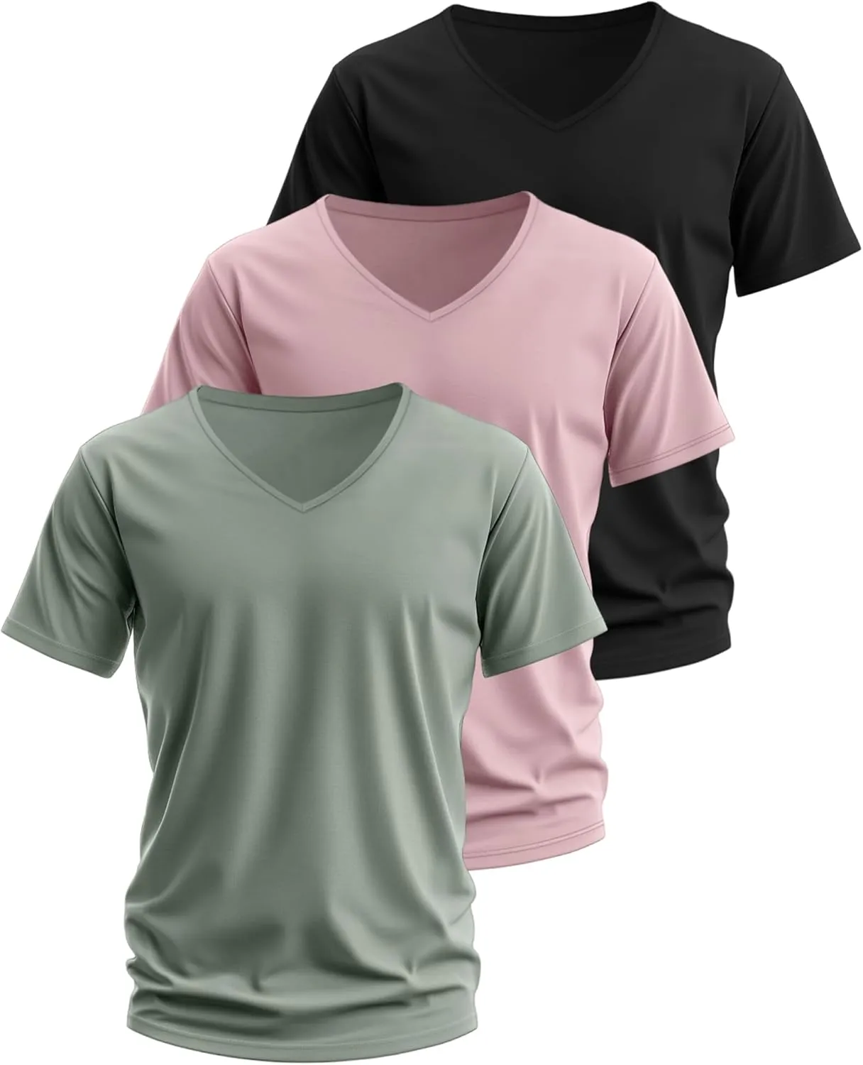 Ficerd 3 Pack Men's V Neck 95% Cotton T-Shirts M-7xl Big Tall Regular Soft Short Sleeve Basic 2025 Summer Clothes