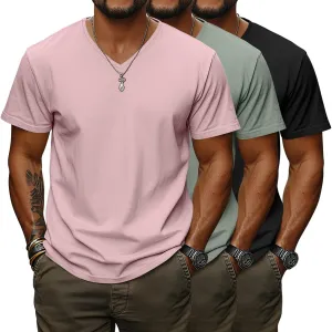 Ficerd 3 Pack Men's V Neck 95% Cotton T-Shirts M-7xl Big Tall Regular Soft Short Sleeve Basic 2025 Summer Clothes