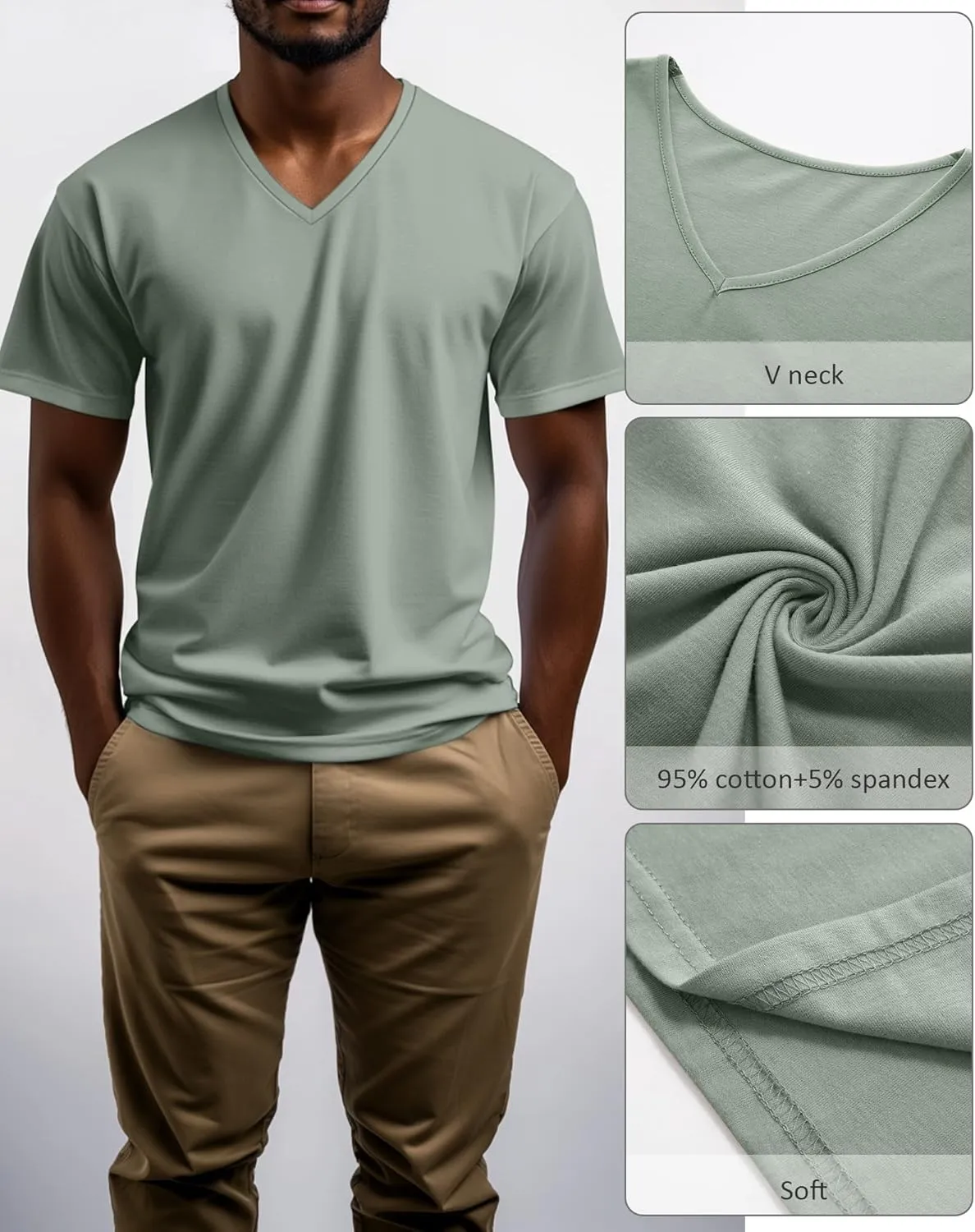 Ficerd 3 Pack Men's V Neck 95% Cotton T-Shirts M-7xl Big Tall Regular Soft Short Sleeve Basic 2025 Summer Clothes