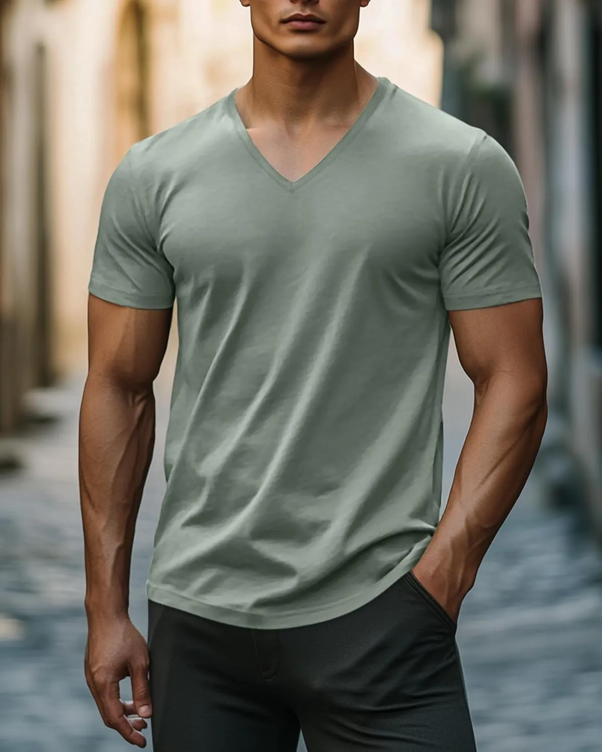 Ficerd 3 Pack Men's V Neck 95% Cotton T-Shirts M-7xl Big Tall Regular Soft Short Sleeve Basic 2025 Summer Clothes