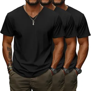Ficerd 3 Pack Men's V Neck 95% Cotton T-Shirts M-7xl Big Tall Regular Soft Short Sleeve Basic 2025 Summer Clothes