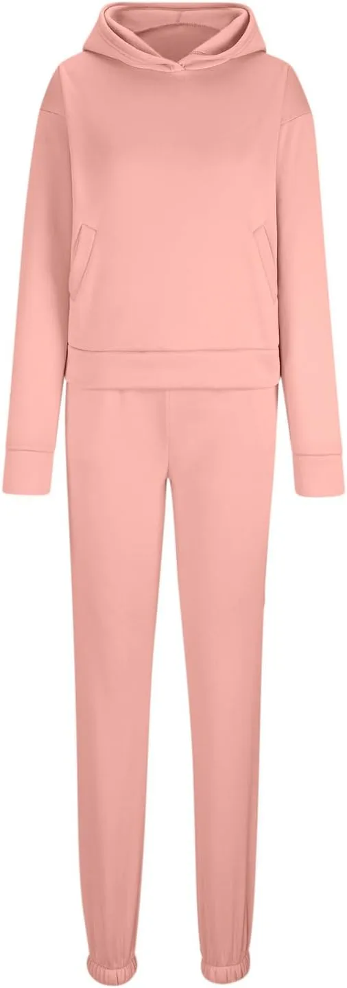 Firzero 2 Piece Workout Sets for Women Solid Color Casual Long Sleeve Hooded Sweatshirt Long Pants Set Soft Comfy Lounge Sets