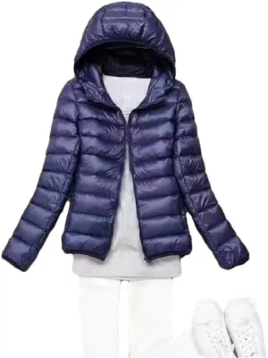 Fjnbbiot White Duck Down Jacket Winter Women Hooded Lightweight Packable Puffer Coat Down Short Jacket