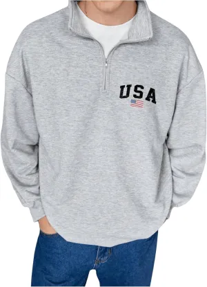 Floerns Men's USA Flag Graphic Mock Neck Sweatshirt Quarter Zip Long Sleeve Pullover Top
