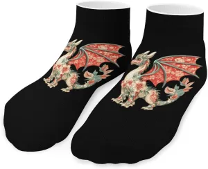 Flower Pattern Dragon Unisex Low Cut Socks No Show Athletic Running Ankle Sock