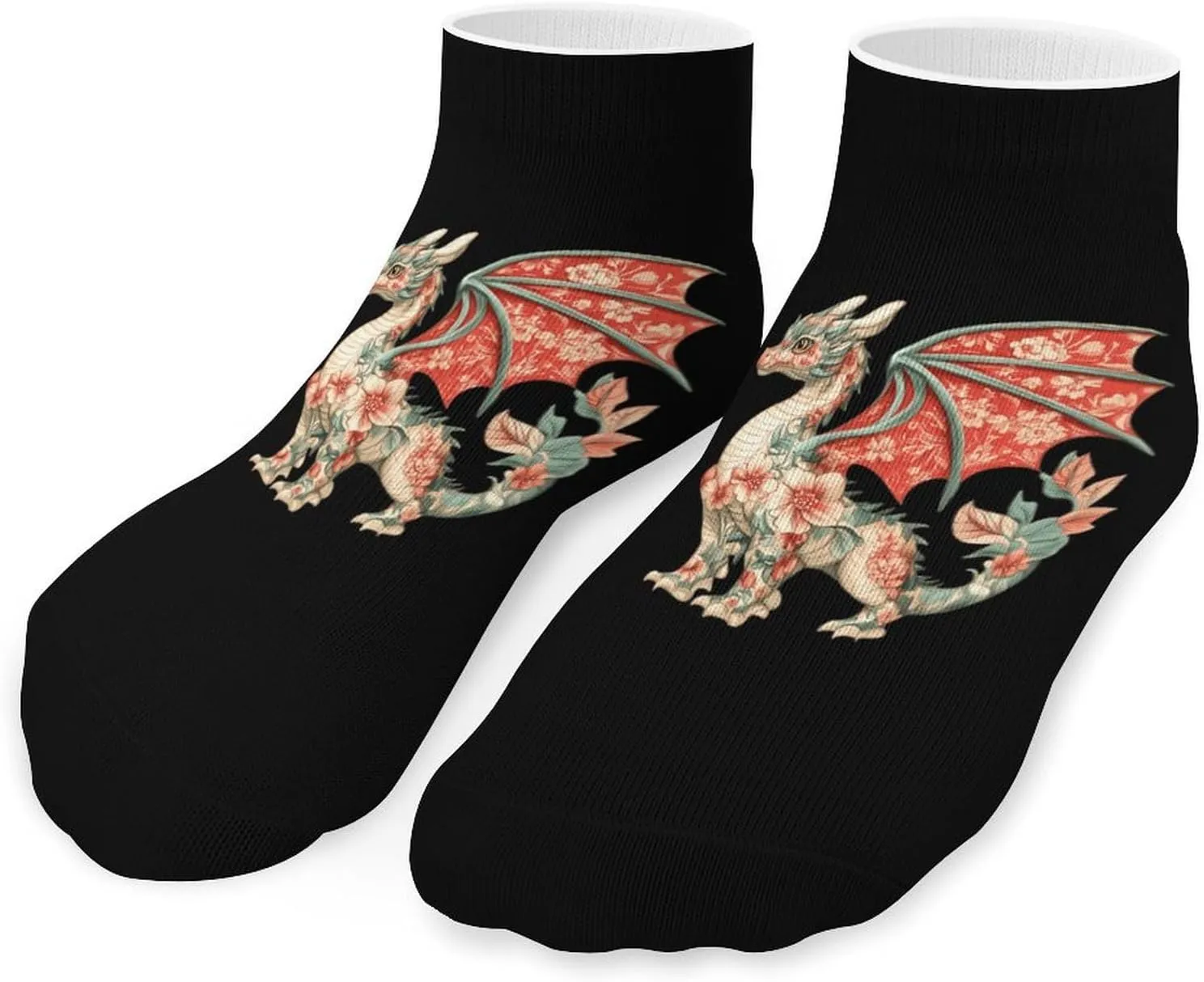 Flower Pattern Dragon Unisex Low Cut Socks No Show Athletic Running Ankle Sock