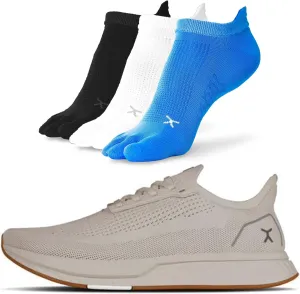 FLUX FOOTWEAR Adapt Bundle  Womens Zero-Drop Running Shoes with Knit Upper & UltraFlex Midsole   3-Pack Medium No-Show Toe Socks  Lightweight, Breathable, and Versatile  Sand RN - W11/M9.5