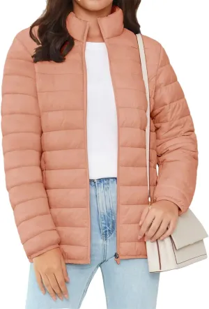 Full Zip Up Puffer Jacket Womens Winter Lightweight Quilted Down Warm Coats Casual White Windbreaker