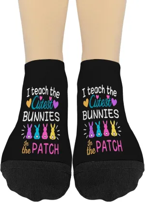 Funny I Teach The Cutest Bunnies In The Patch Easter Teacher Womens Crew Socks Invisible ForWomens Sock No Show Athletic Socks HumorSock