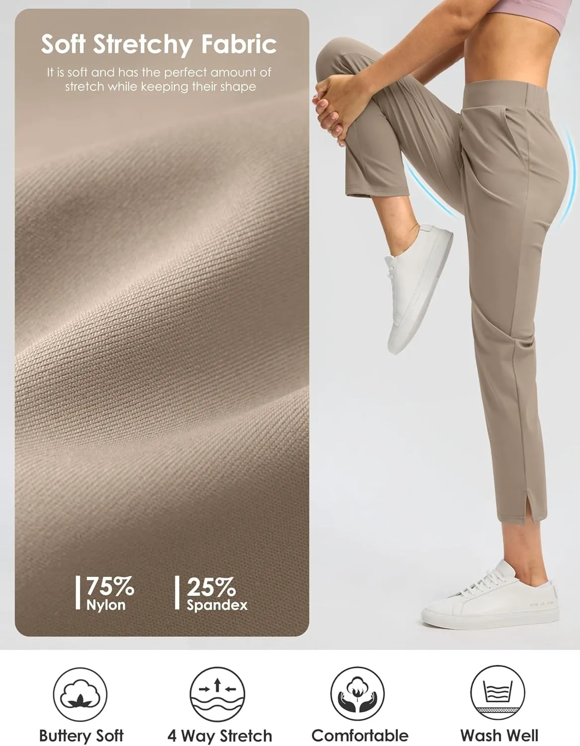 G Gradual Women's Pants Ankle 7/8 Golf Pants 3 Pockets Stretchy Petite Travel Pants Inner Drawstring for Work Business Casual