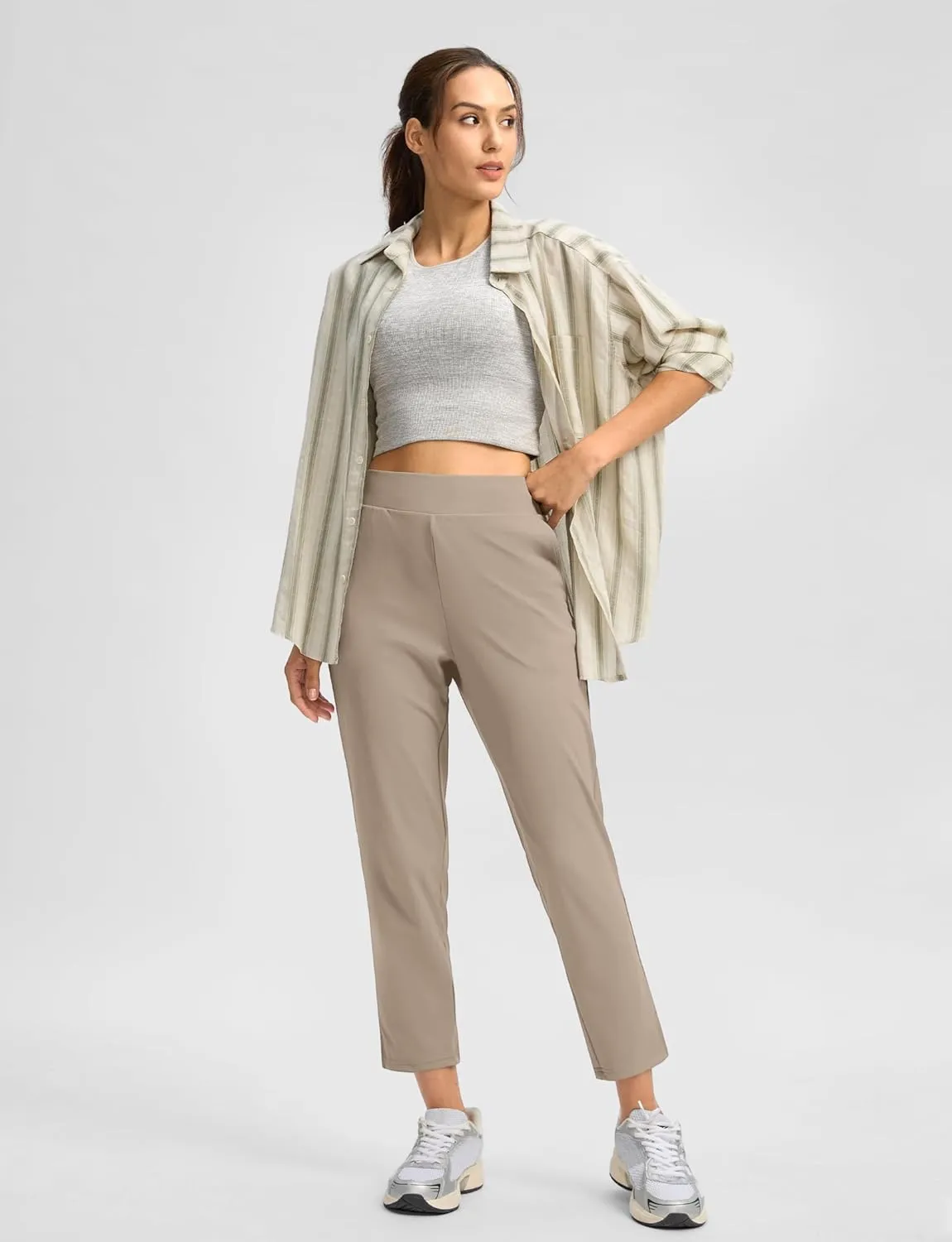 G Gradual Women's Pants Ankle 7/8 Golf Pants 3 Pockets Stretchy Petite Travel Pants Inner Drawstring for Work Business Casual
