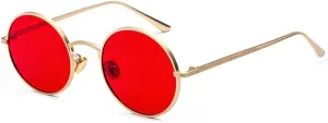 Gold Round Metal Frame Sunglasses Men Retro Style Women Red Lens Sun Glasses