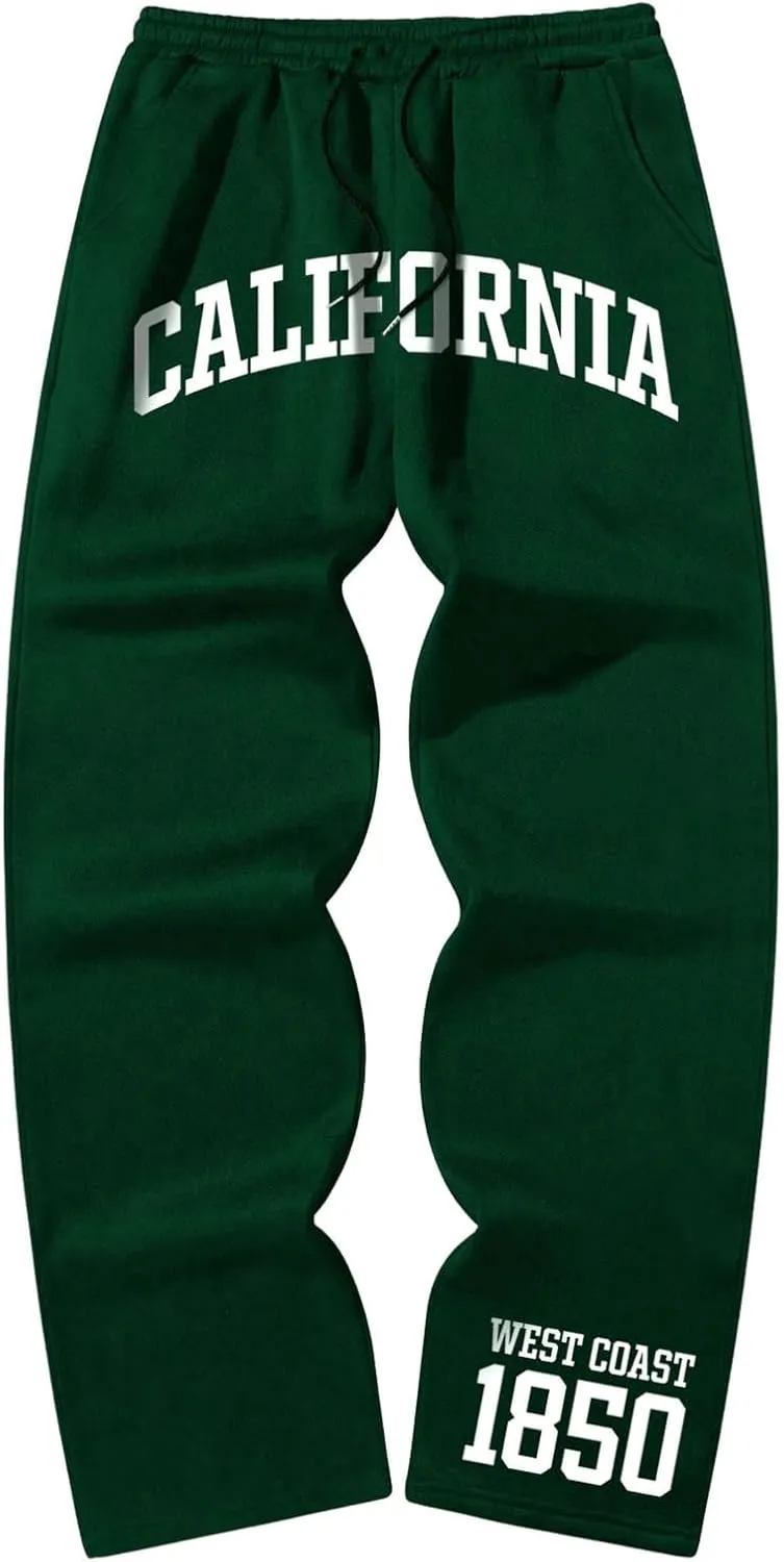 GORGLITTER Men's Letter Graphic Straight Leg Sweatpants Drawstring Waist Loose Trousers with Pockets