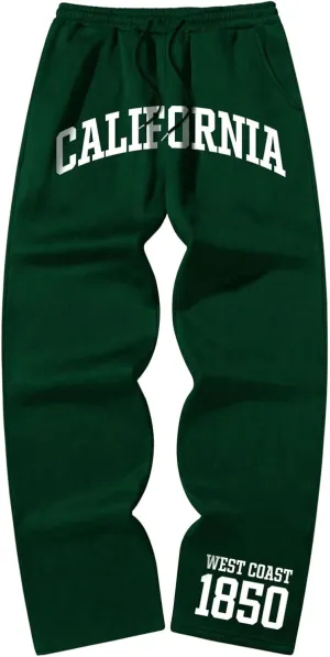 GORGLITTER Men's Letter Graphic Straight Leg Sweatpants Drawstring Waist Loose Trousers with Pockets