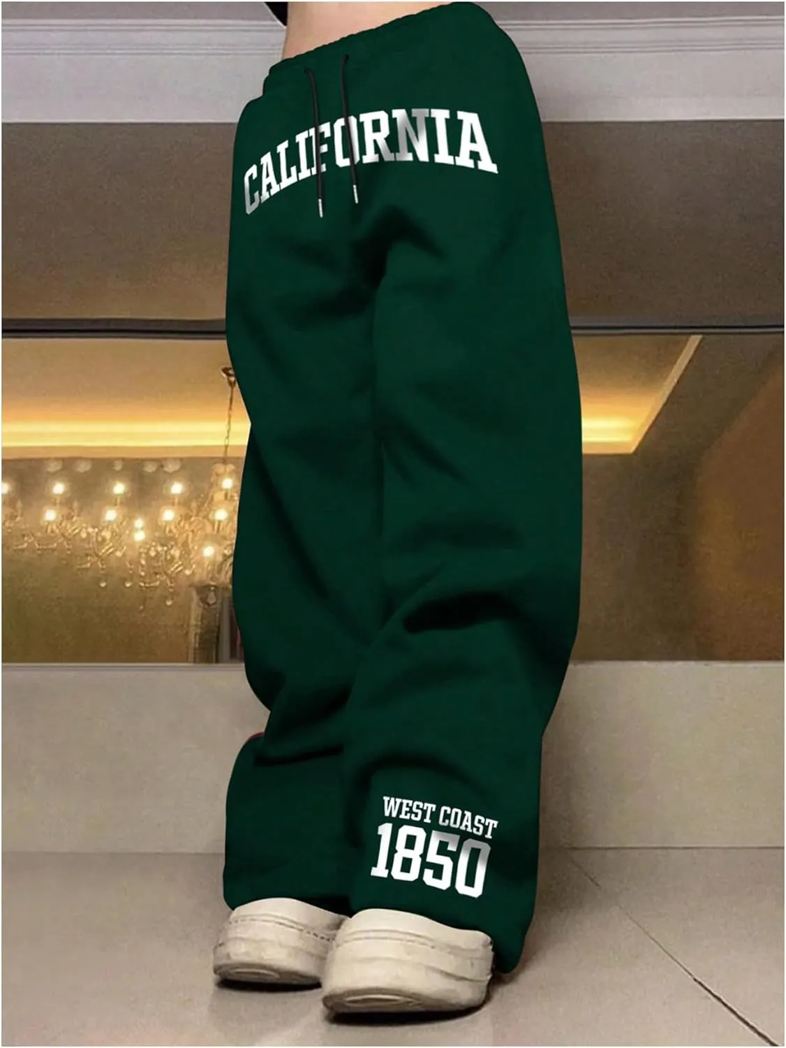 GORGLITTER Men's Letter Graphic Straight Leg Sweatpants Drawstring Waist Loose Trousers with Pockets