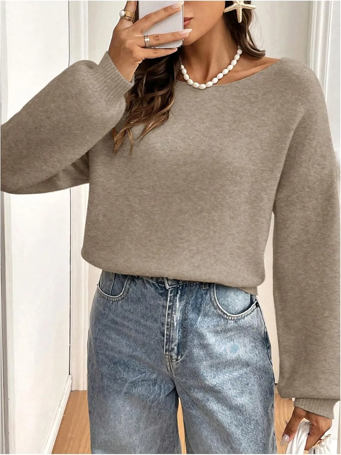 GORGLITTER Women's Bow Sweater Long Sleeve Crewneck Open Back Kintted Pullover Trendy Fall Fashion