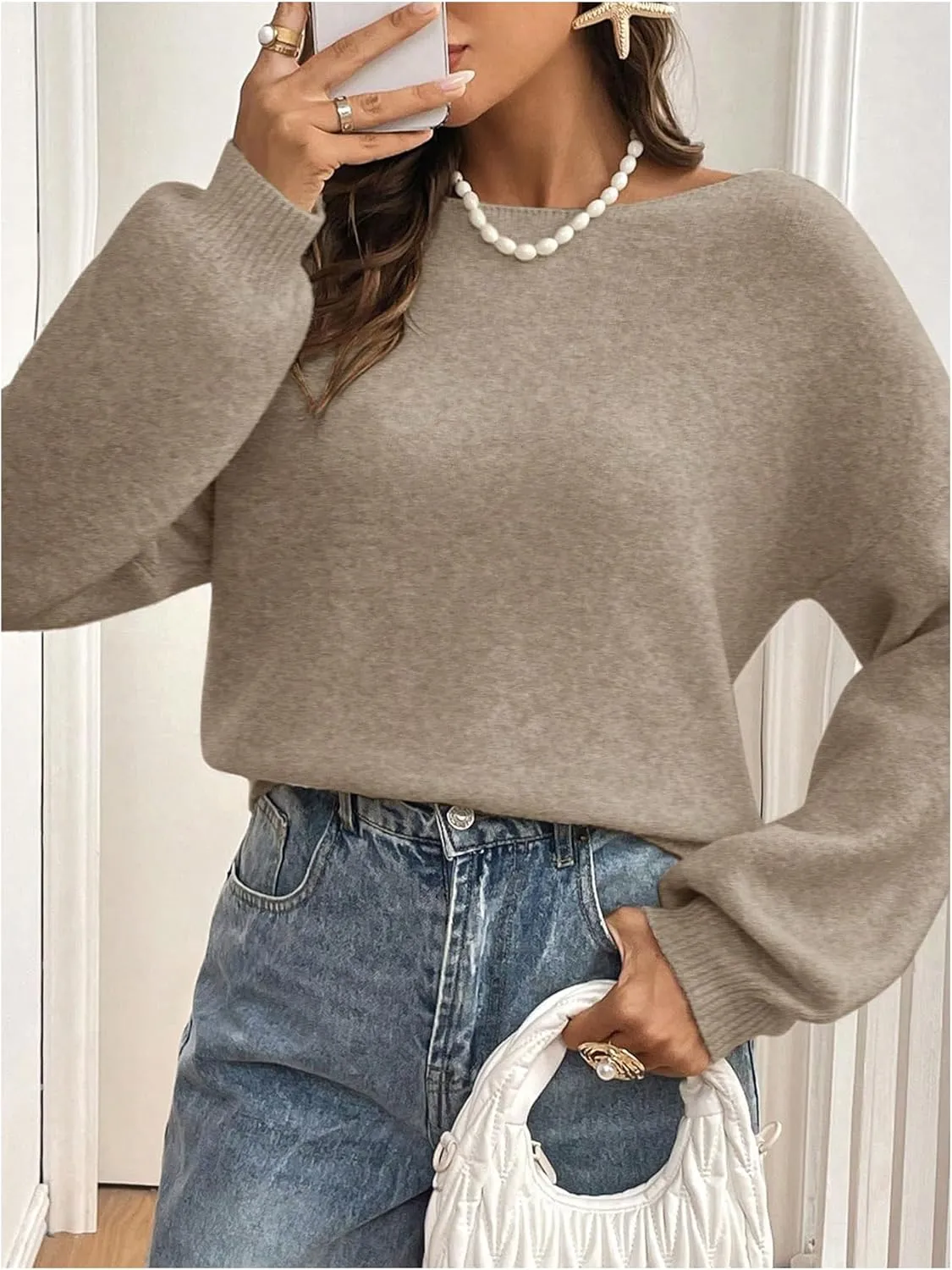 GORGLITTER Women's Bow Sweater Long Sleeve Crewneck Open Back Kintted Pullover Trendy Fall Fashion