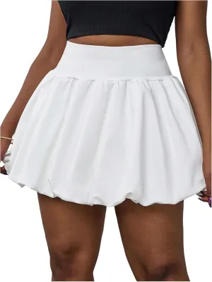 GORGLITTER Women's Plus Size Ruffle Bubble Skirt Pleated Elastic High Waisted Y2K Mini Skirts