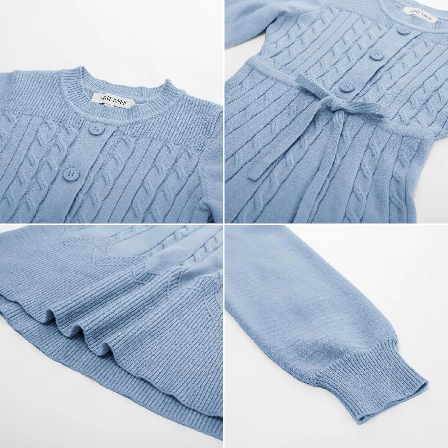 GRACE KARIN Girls Sweater Dress Fall Winter Long Sleeve Kids Fashion Drawstring Waist Cable Knit Dresses Size 5-12