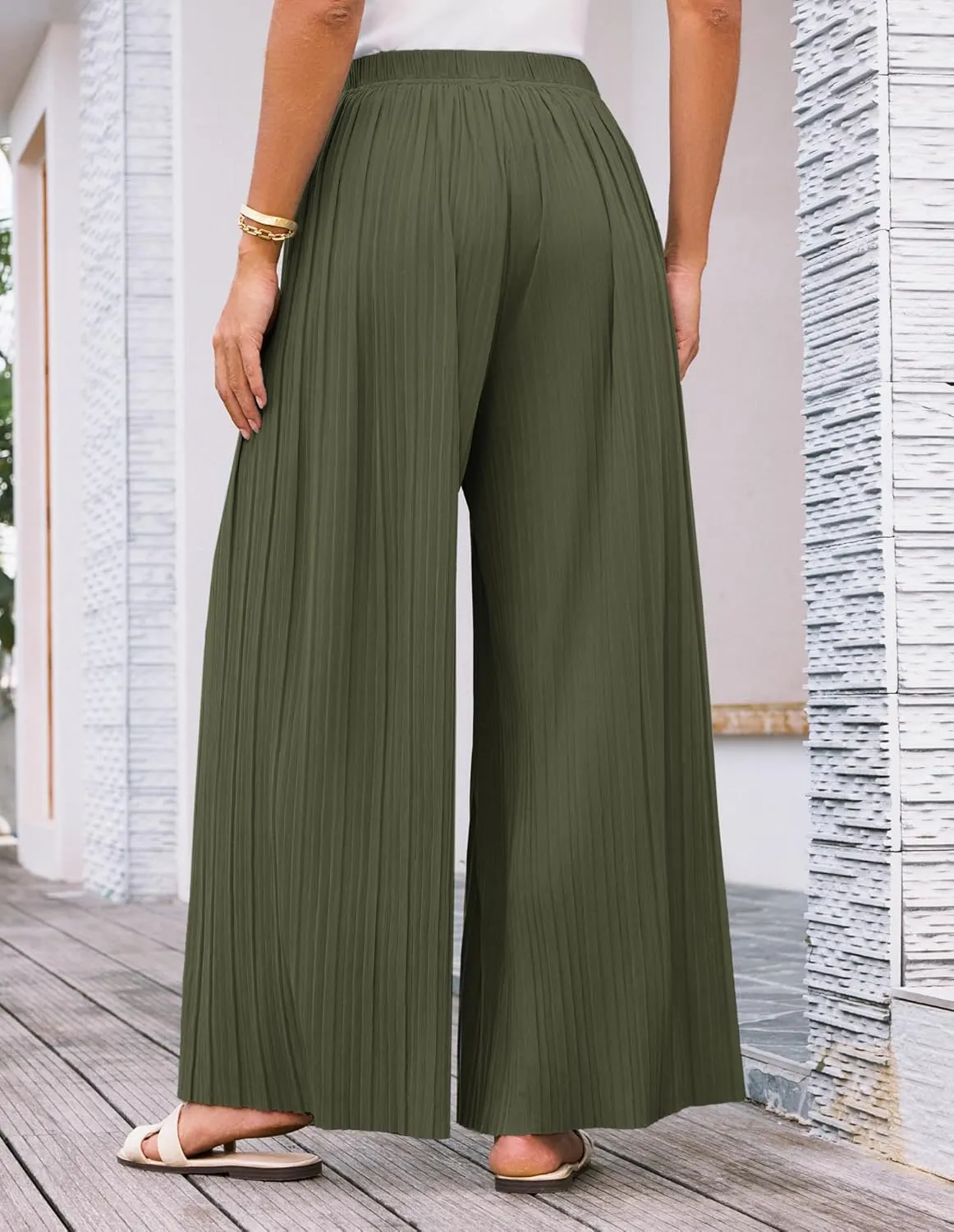 GRACE KARIN Womens Casual Wide Leg Pants Pleated High Elastic Waist Flowy Loose Beach Palazzo Pants Work Trousers Summer