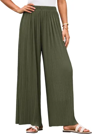 GRACE KARIN Womens Casual Wide Leg Pants Pleated High Elastic Waist Flowy Loose Beach Palazzo Pants Work Trousers Summer
