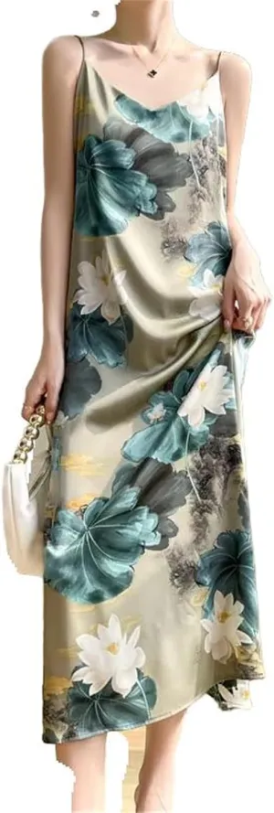 GUOYUXIAO Women's Printed Dress Sleeveless Retro Style Skirt