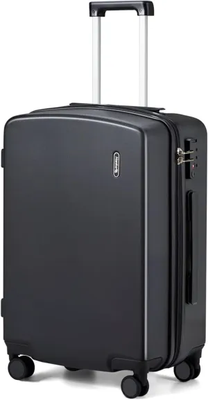 Hanke Hard Shell Suitcases Underseat Carry On Luggage with Spinner Wheels 24/28 Inch Large Checked Luggage Lightweight Suitcase TSA Approved Luggage Sets, Jet Black, Checked-Medium 24-Inch