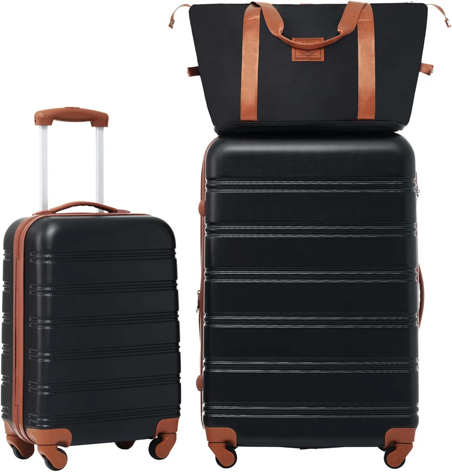 Hardshell Luggage Sets 2Pcs   Bag Spinner Suitcase with TSA Lock Lightweight 20"   28",Black Brown