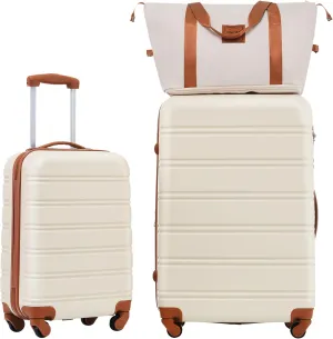 Hardshell Luggage Sets 2Pcs   Bag Spinner Suitcase with TSA Lock Lightweight 20"   28",Brown White