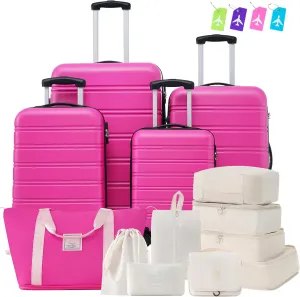 Hardshell Luggage Sets 4 pcs   Bag Spinner Suitcase with TSA Lock Lightweight-16 20" 24" 28" Luggages,Pink