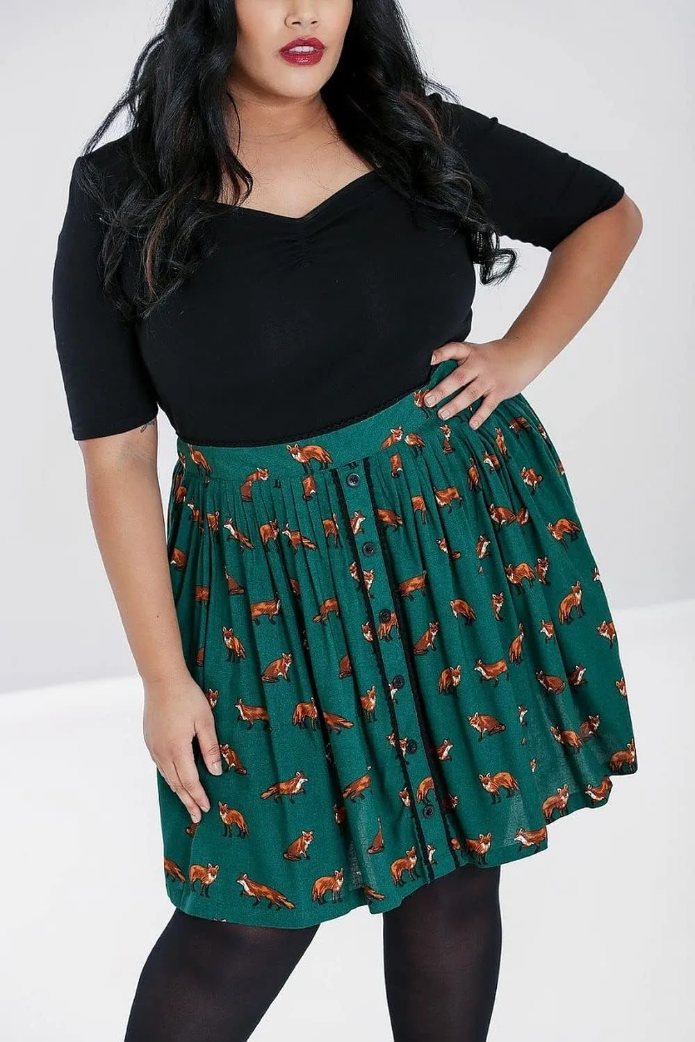 Hell Bunny Vixey Fox Print 50s Retro Style Mini Skirt