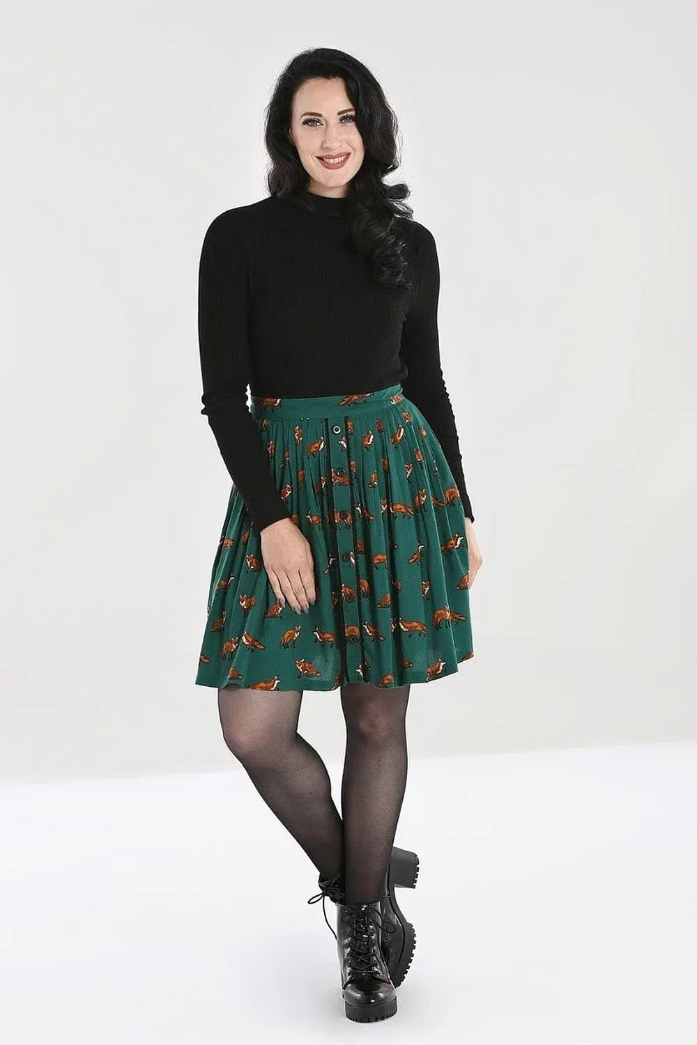 Hell Bunny Vixey Fox Print 50s Retro Style Mini Skirt