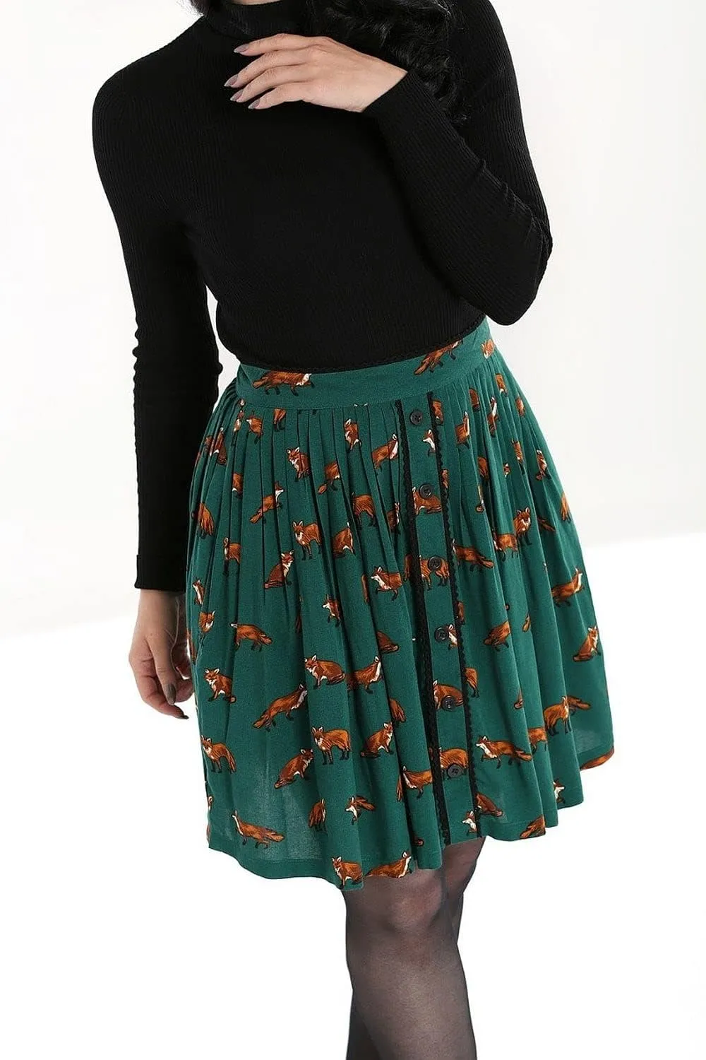 Hell Bunny Vixey Fox Print 50s Retro Style Mini Skirt