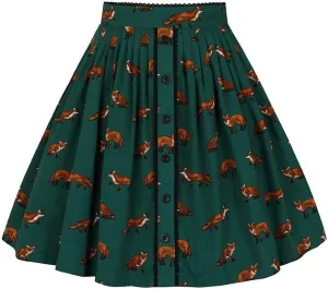 Hell Bunny Vixey Fox Print 50s Retro Style Mini Skirt
