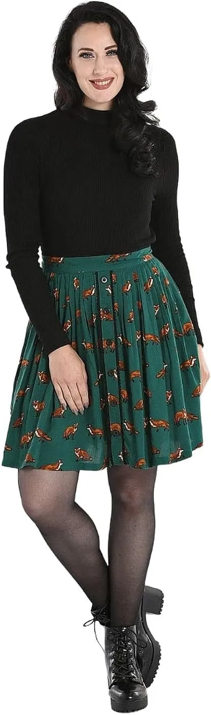 Hell Bunny Vixey Fox Print 50s Retro Style Mini Skirt