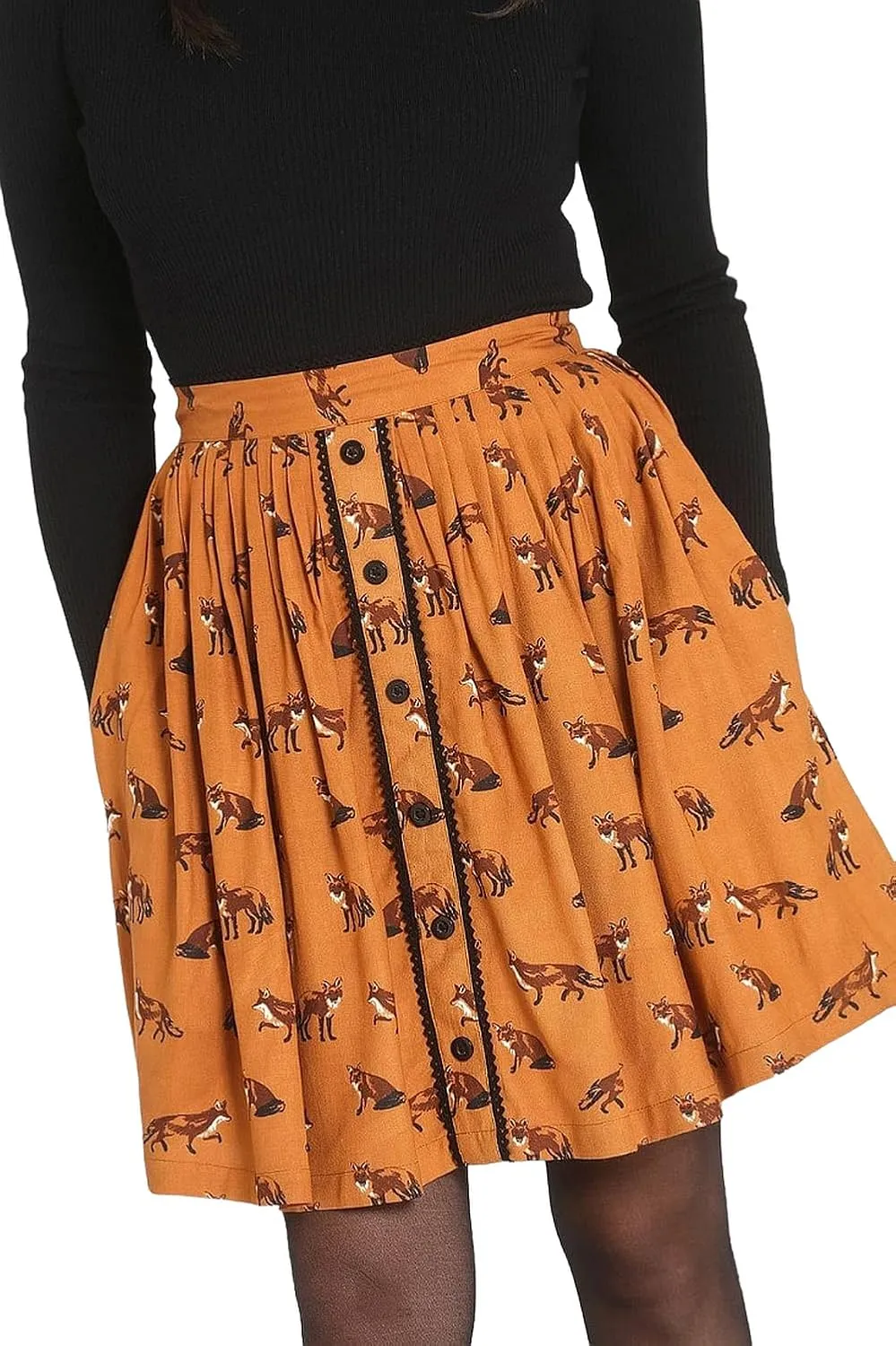 Hell Bunny Vixey Fox Print 50s Retro Style Mini Skirt